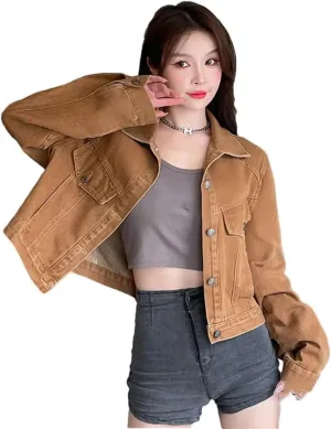Women's Long Sleeve Cropped Denim Ripped Button Denim Coats Denim Clothing