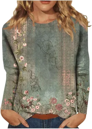 Womens Long Sleeve Tops Fall Shirt Women Dressy Casual Plus Size Round Neck Cute Tops