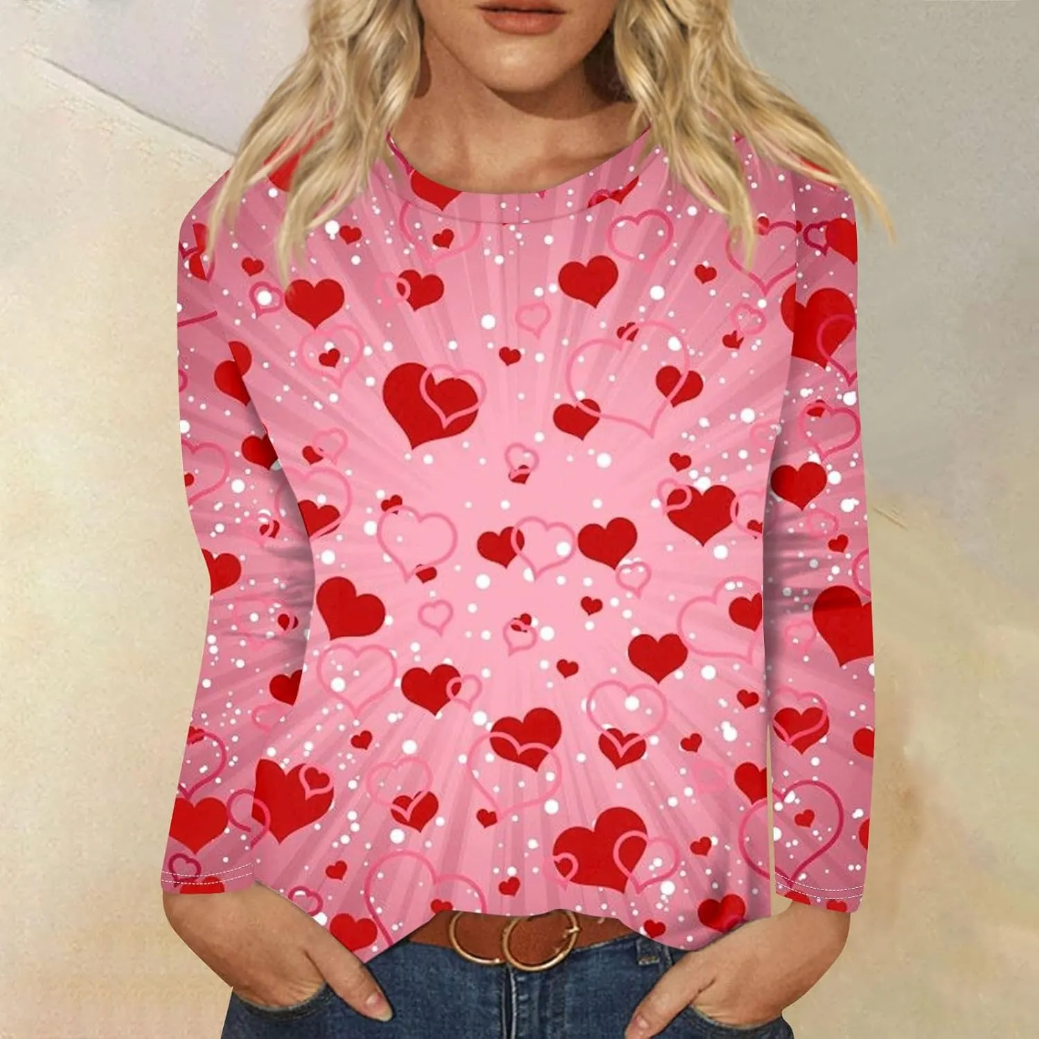 Womens Long Sleeve Tops Fall Shirt Women Dressy Casual Plus Size Round Neck Cute Tops