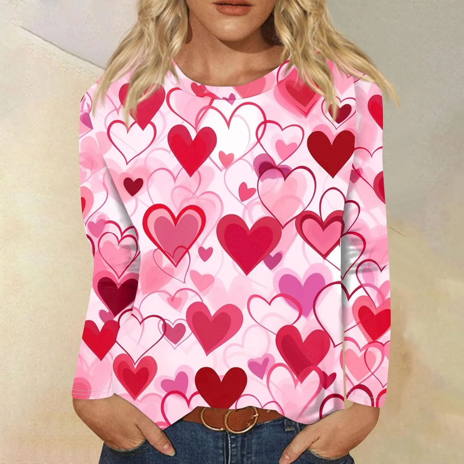 Womens Long Sleeve Tops Fall Shirt Women Dressy Casual Plus Size Round Neck Cute Tops