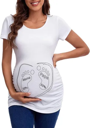 Women's Maternity Nursing Tops Short Sleeve V Neck Breastfeeding Fun Tee Shirts Pregnancy Tops