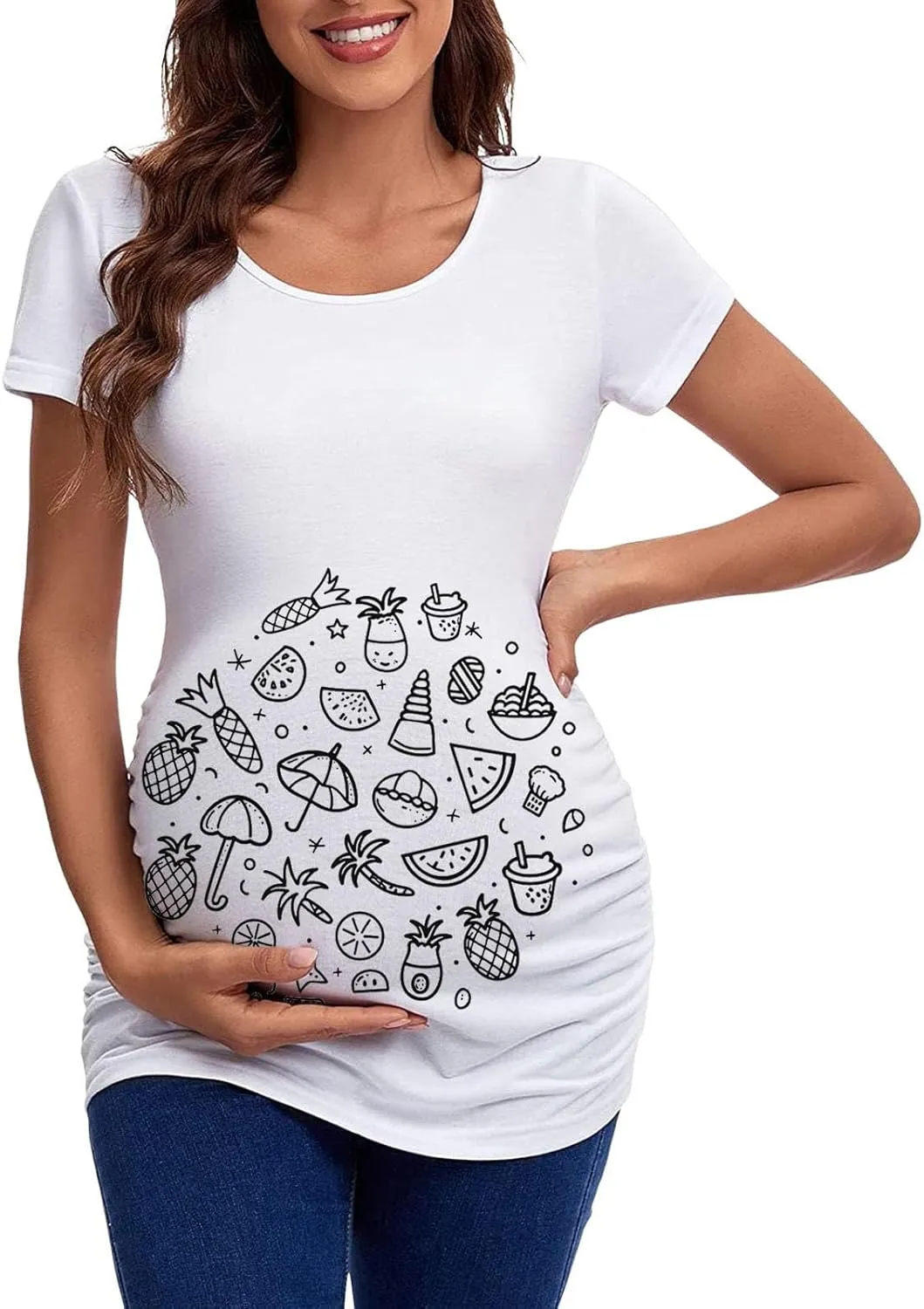 Women's Maternity Nursing Tops Short Sleeve V Neck Breastfeeding Fun Tee Shirts Pregnancy Tops