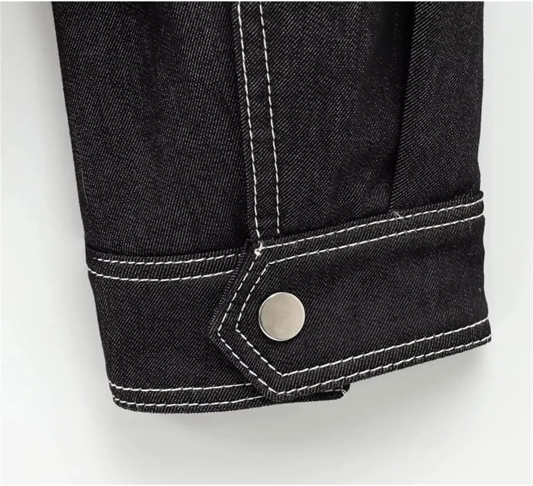 Women's Oversized Denim Jacket Short Solid Zip Street Denim Jacket