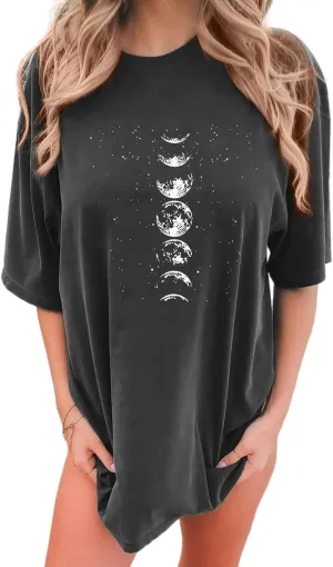 Womens Oversized Graphic Tees Moon Printed Tshirts Butterfly Shirt Vintage Summer Y2K Tops