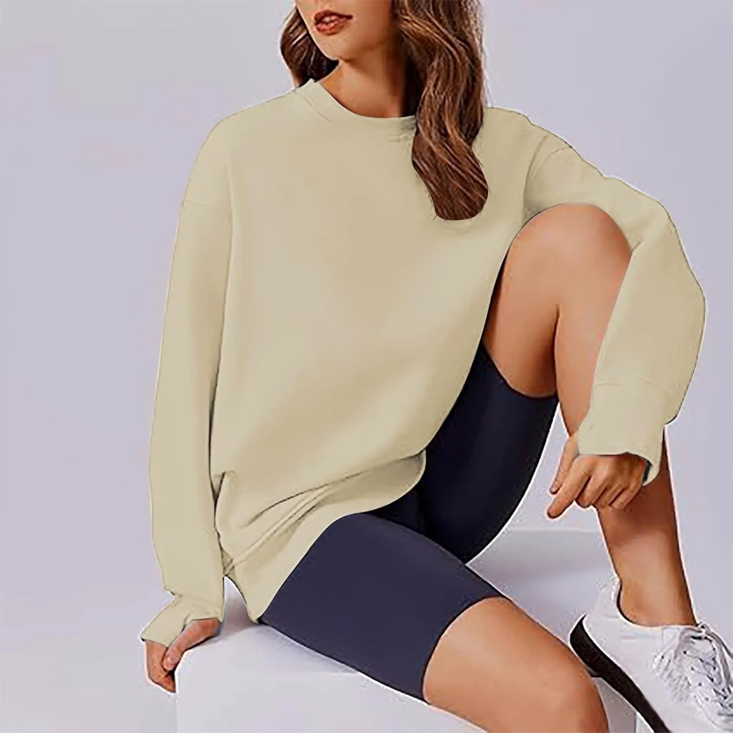 Womens Oversized Sweatshirts Spring Trendy Long Sleeve Crewneck Pullover Tops Casual Comfy Outfits with Thumb Holes