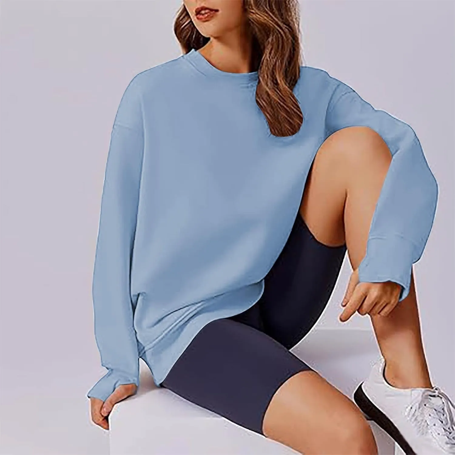 Womens Oversized Sweatshirts Spring Trendy Long Sleeve Crewneck Pullover Tops Casual Comfy Outfits with Thumb Holes