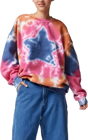 Women's Oversized Sweatshirts Tie-Dye Stars Print Long Sleeve Crew Neck Pullovers Fall Winter Casual Tops