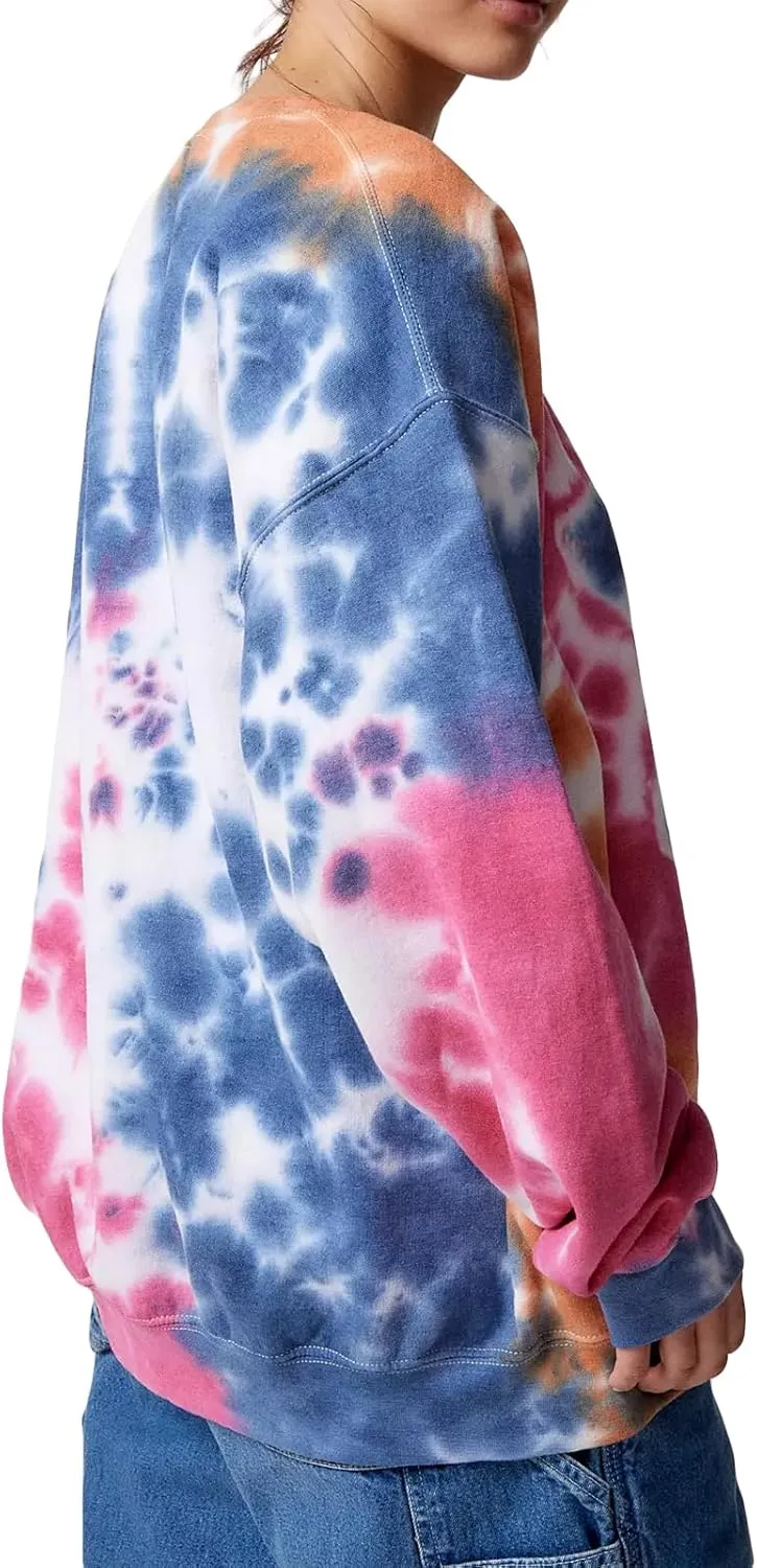 Women's Oversized Sweatshirts Tie-Dye Stars Print Long Sleeve Crew Neck Pullovers Fall Winter Casual Tops