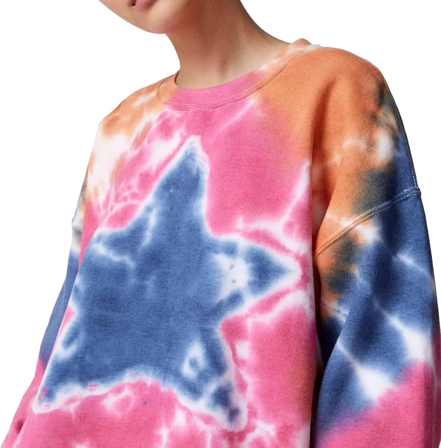 Women's Oversized Sweatshirts Tie-Dye Stars Print Long Sleeve Crew Neck Pullovers Fall Winter Casual Tops