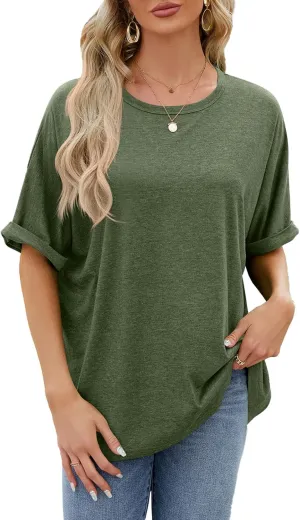 Womens Oversized T Shirts Short Sleeve Crewneck Summer Tops Casual Loose Blouse Basic Tee Tops