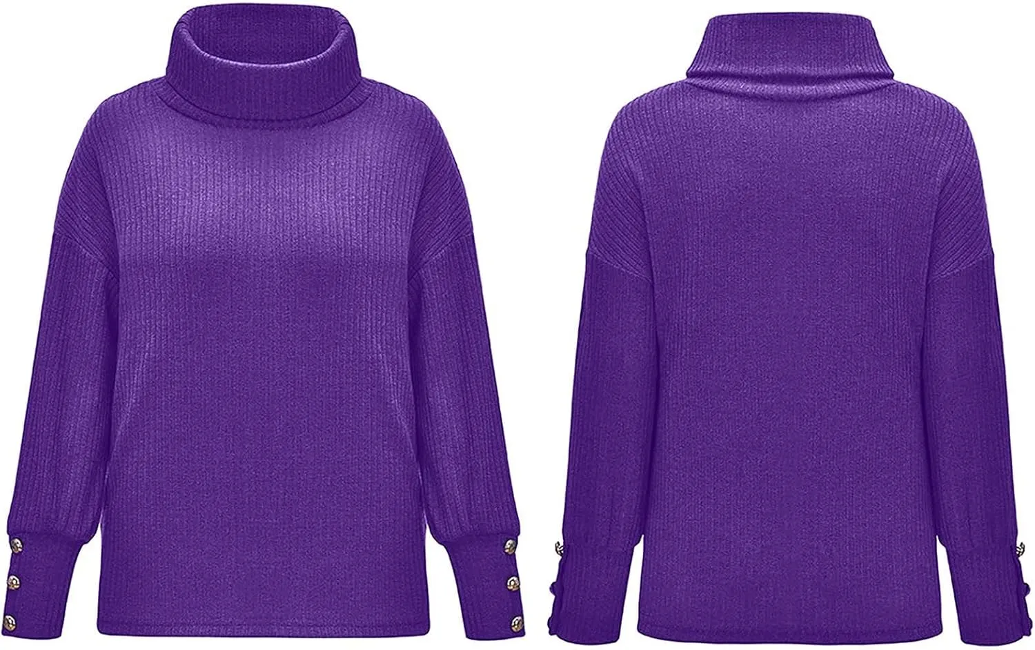 Women's Oversized Turtleneck Sweaters Chunky Pullover Sweaters Comfy Loose Knit Sweaters Button Long Sleeve Sweaters