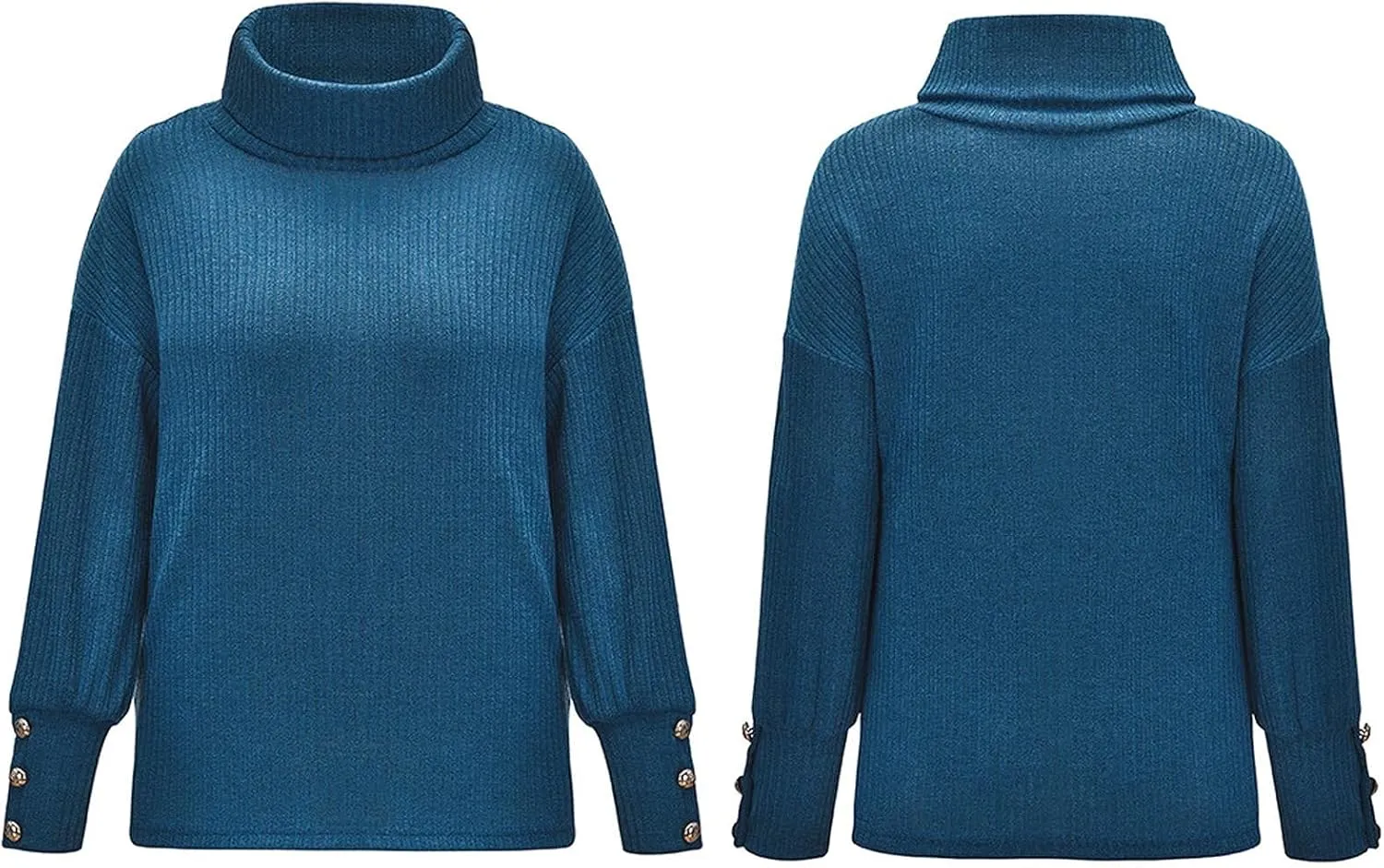 Women's Oversized Turtleneck Sweaters Chunky Pullover Sweaters Comfy Loose Knit Sweaters Button Long Sleeve Sweaters