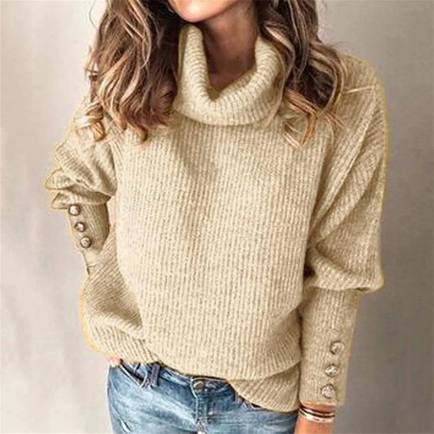 Women's Oversized Turtleneck Sweaters Chunky Pullover Sweaters Cowl Neck Long Sleeve Winter Slouchy Loose Knit Sweaters