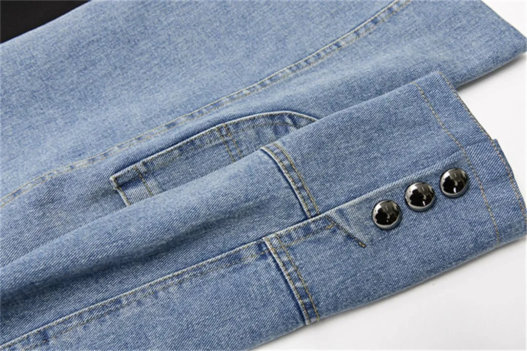 Women's Patchwork Denim Jacket Irregular Long Sleeve Button Loose Denim Jacket