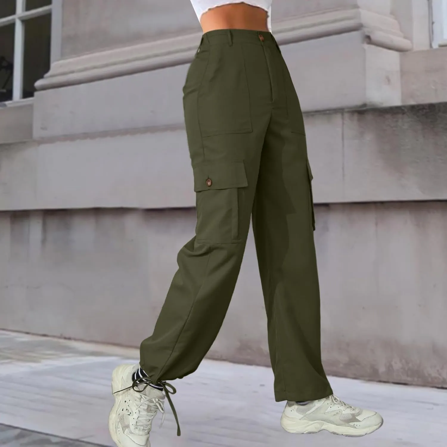 Women's Pocket High Waist Workwear Pants Casual Versatile Pants Plus Size Bell Bottoms