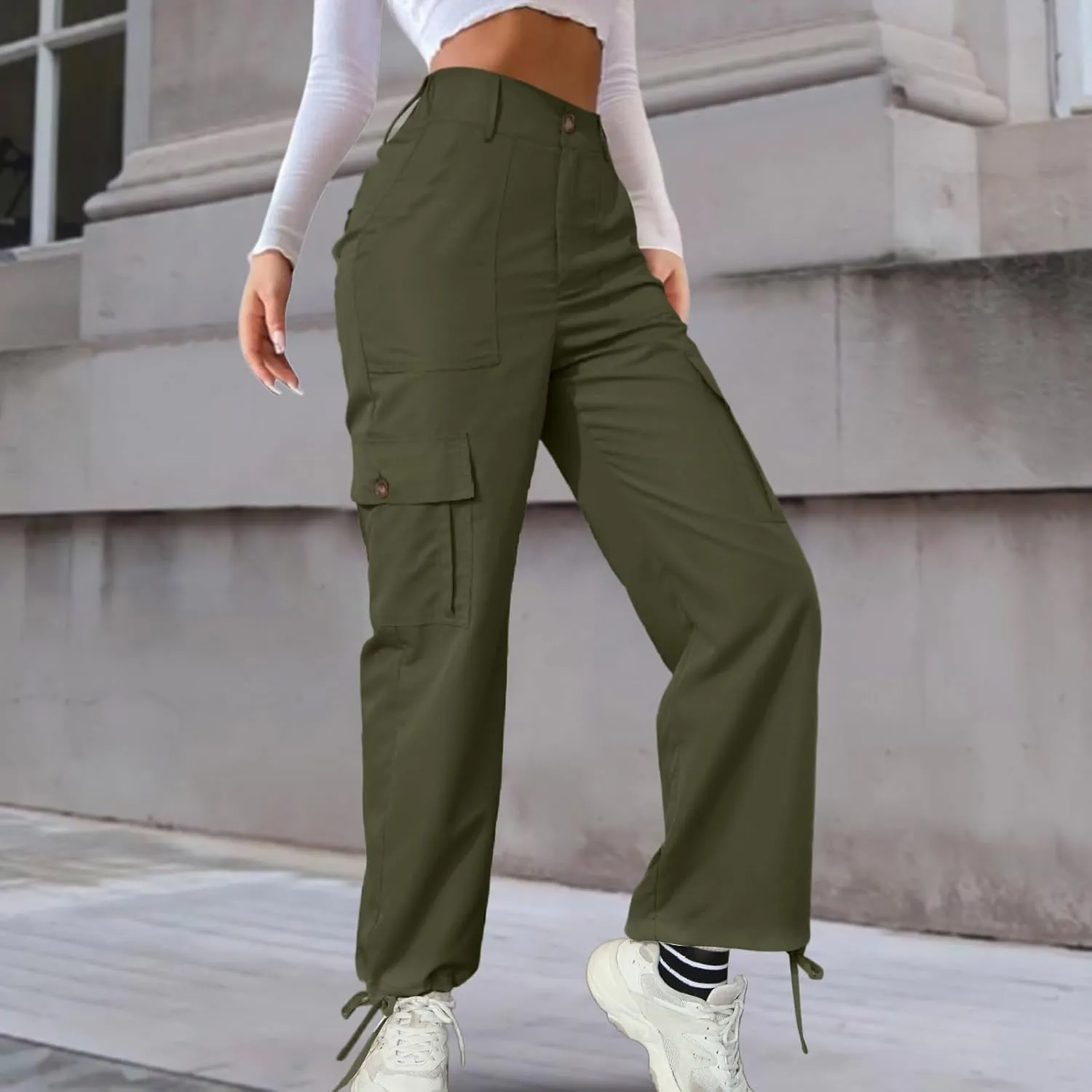 Women's Pocket High Waist Workwear Pants Casual Versatile Pants Plus Size Bell Bottoms