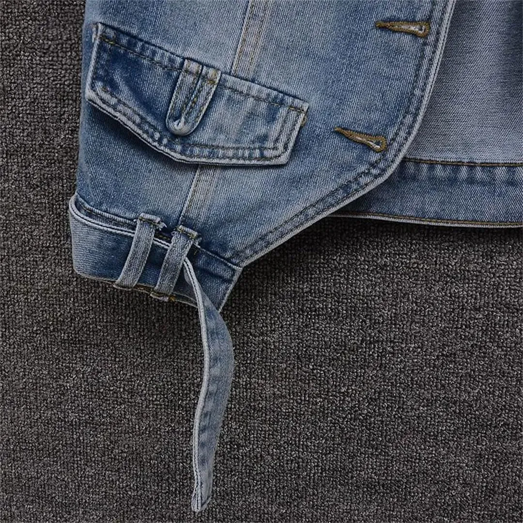 Women's Retro Denim Short Sleeveless Cowboy Vest Jacket Thin Denim Vest