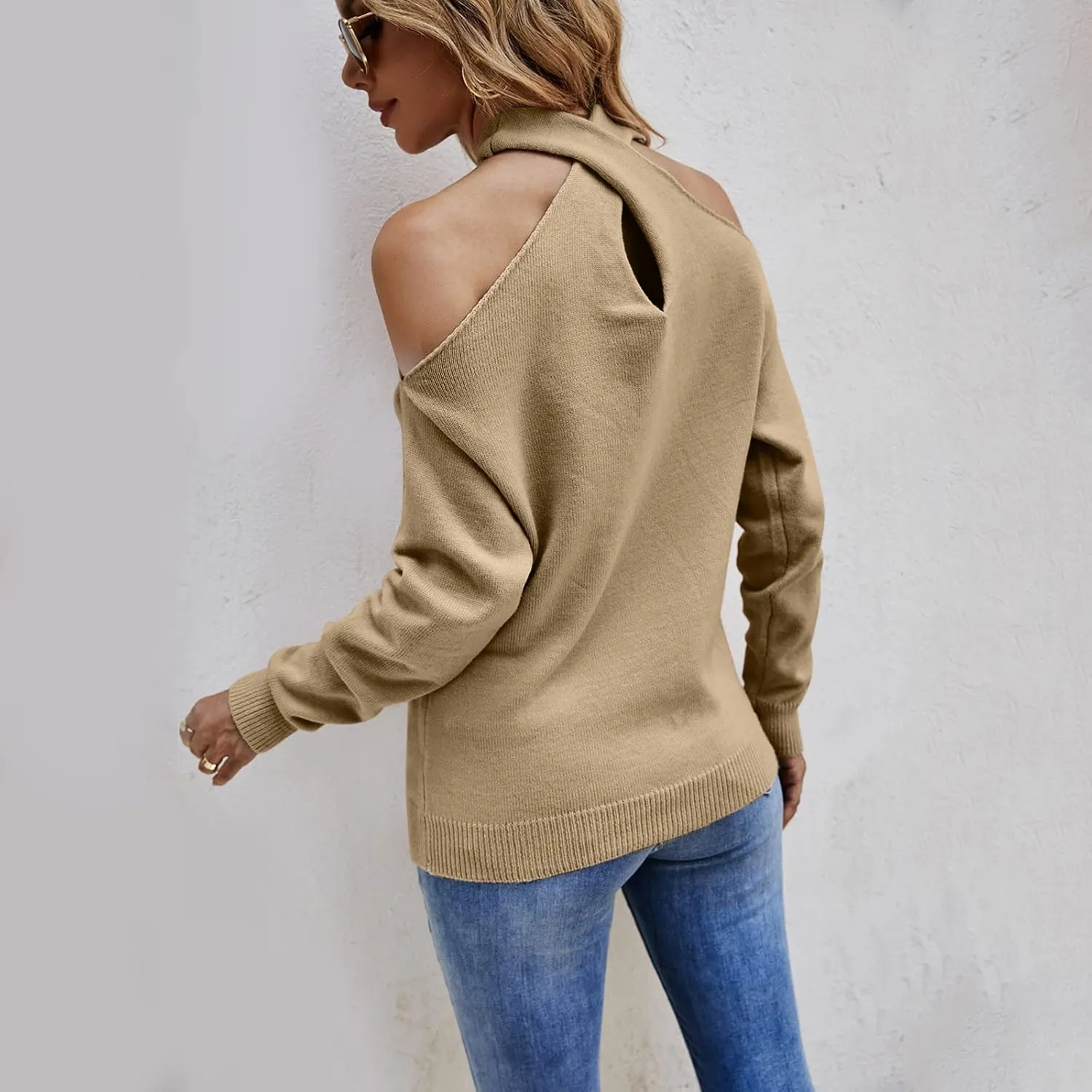 Womens Rib Knit Sweaters V-Neck Cross Chunky Sweaters Knitwear for Women Fall Winter Leisure Elegant Sweaters