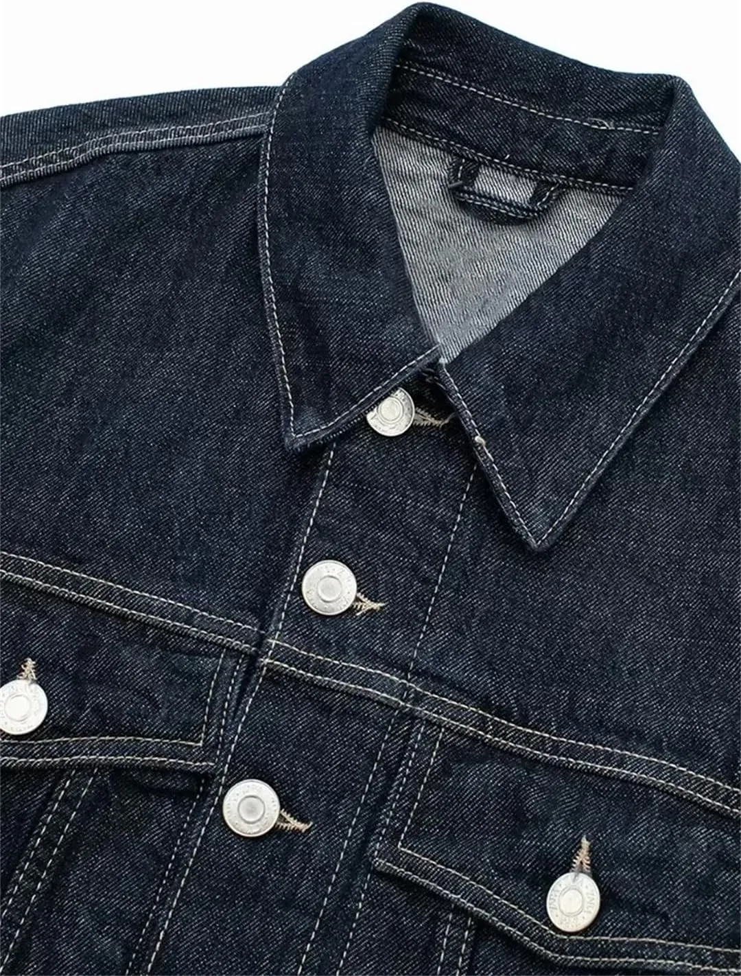 Women's Short Denim Jacket Blue Single Breasted Lapel Vintage Denim Jacket