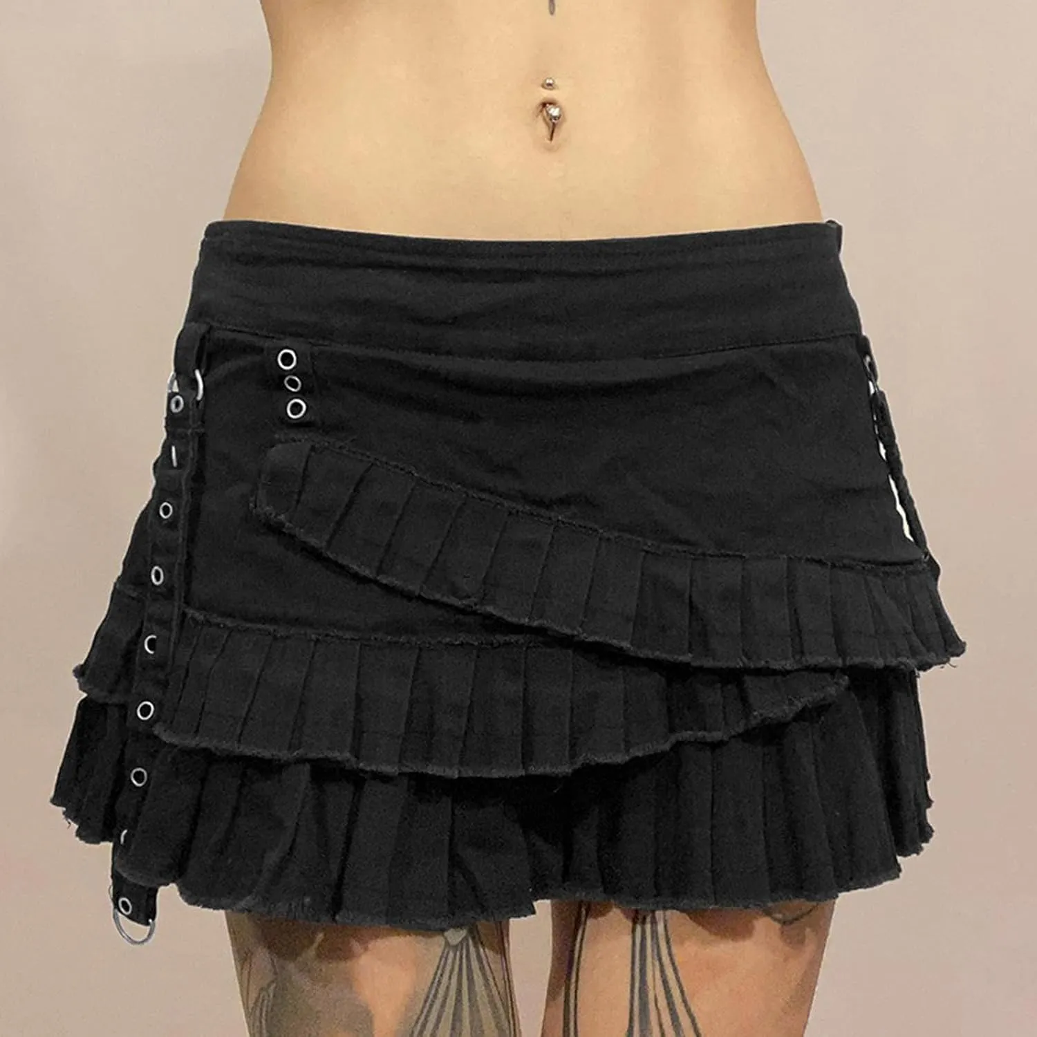Women's Short Skirt, Denim Mini Skirt, Pleated Skirt, high Waisted Denim Shorts Skirt, Black Denim Short Skirt