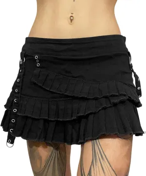Women's Short Skirt, Denim Mini Skirt, Pleated Skirt, high Waisted Denim Shorts Skirt, Black Denim Short Skirt