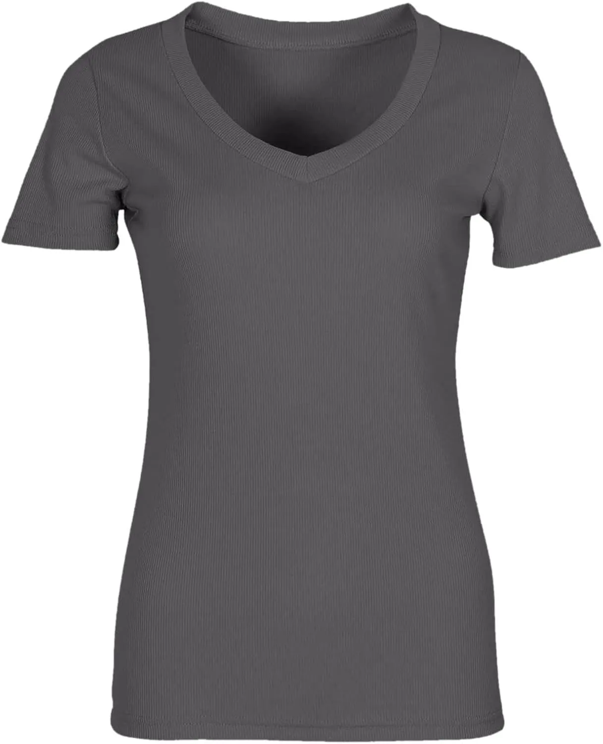 Women's Short Sleeve Cotton T-Shirts V Neck Ribbed Slim Fit Tops Ladies' Casual Summer Basic Tee 2025 Summer