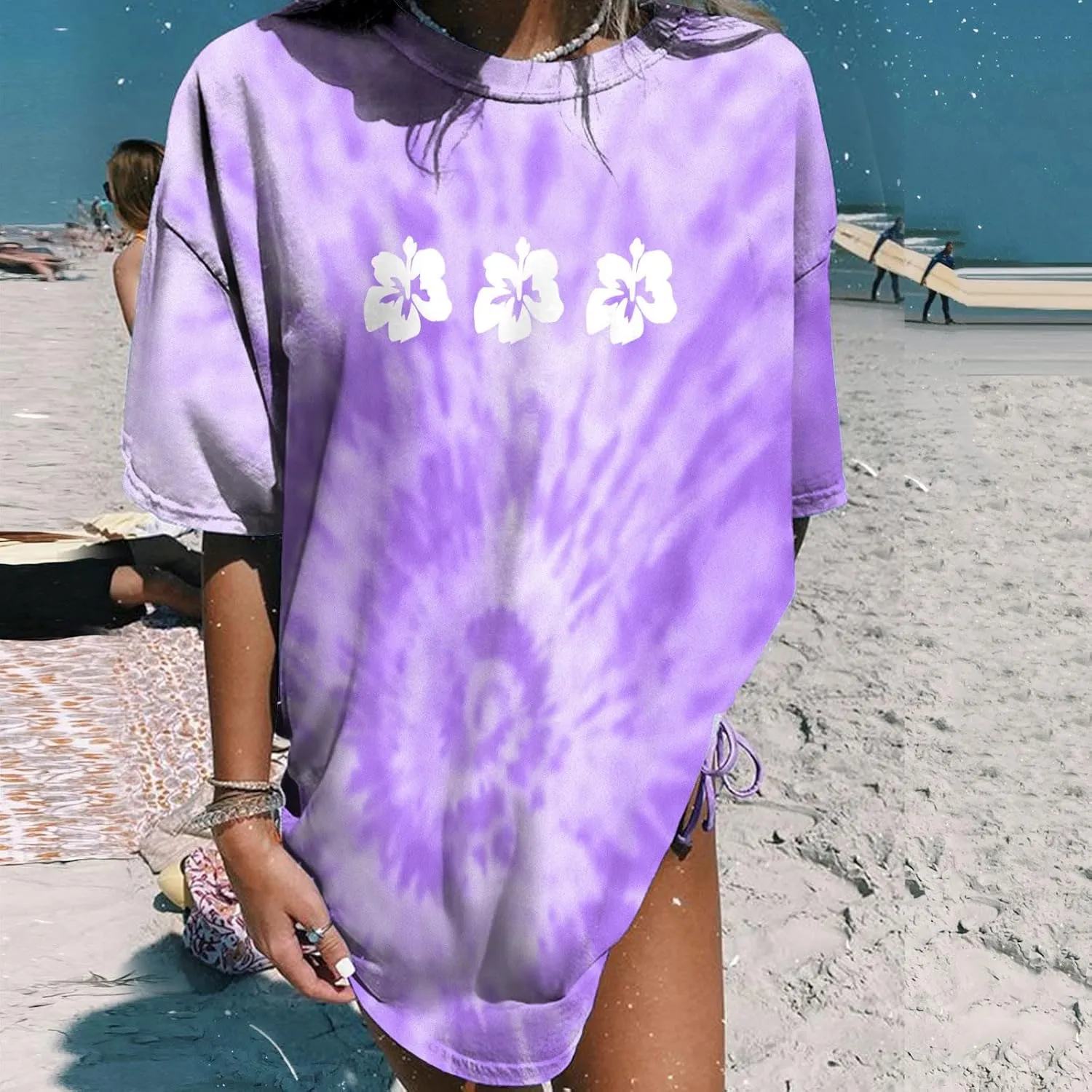 Womens Short Sleeve Tops Crewneck Tie Dye Shirts Oversized Tees T-Shirt Trendy Shirts Blouse Graphic Funny T Shirts