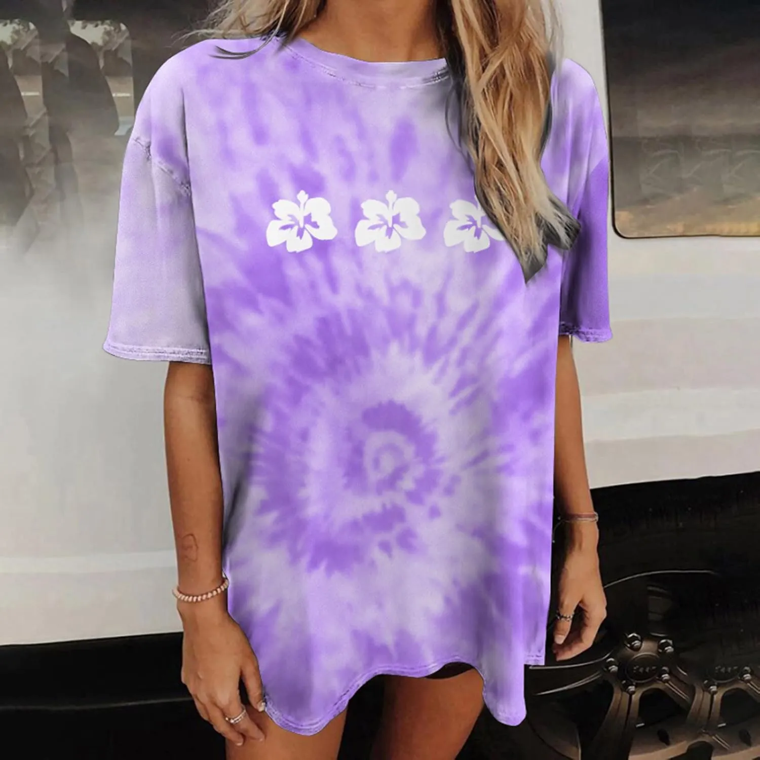 Womens Short Sleeve Tops Crewneck Tie Dye Shirts Oversized Tees T-Shirt Trendy Shirts Blouse Graphic Funny T Shirts