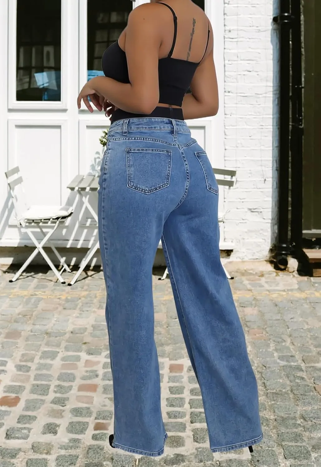 Women's Straight Leg High Waist Baggy Denim Jeans Loose Boyfriend Casual Stretchy Jeans