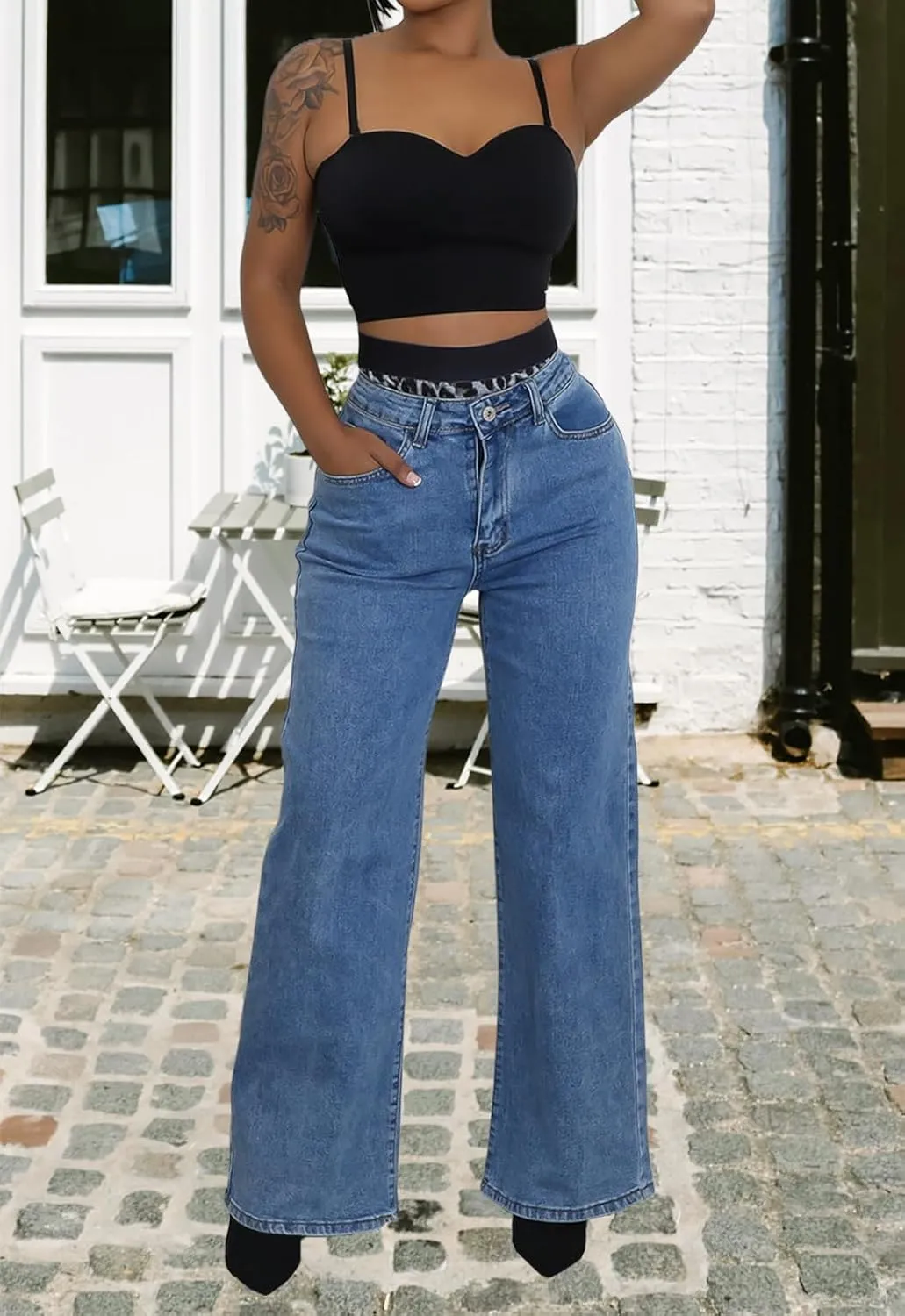 Women's Straight Leg High Waist Baggy Denim Jeans Loose Boyfriend Casual Stretchy Jeans