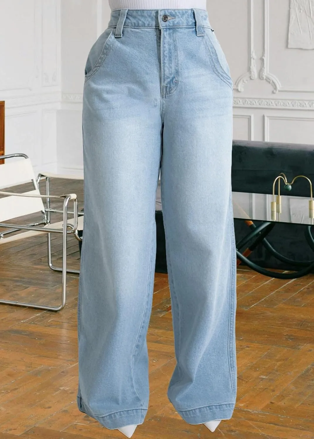 Women's Straight Leg High Waist Baggy Denim Jeans Loose Boyfriend Casual Stretchy Jeans