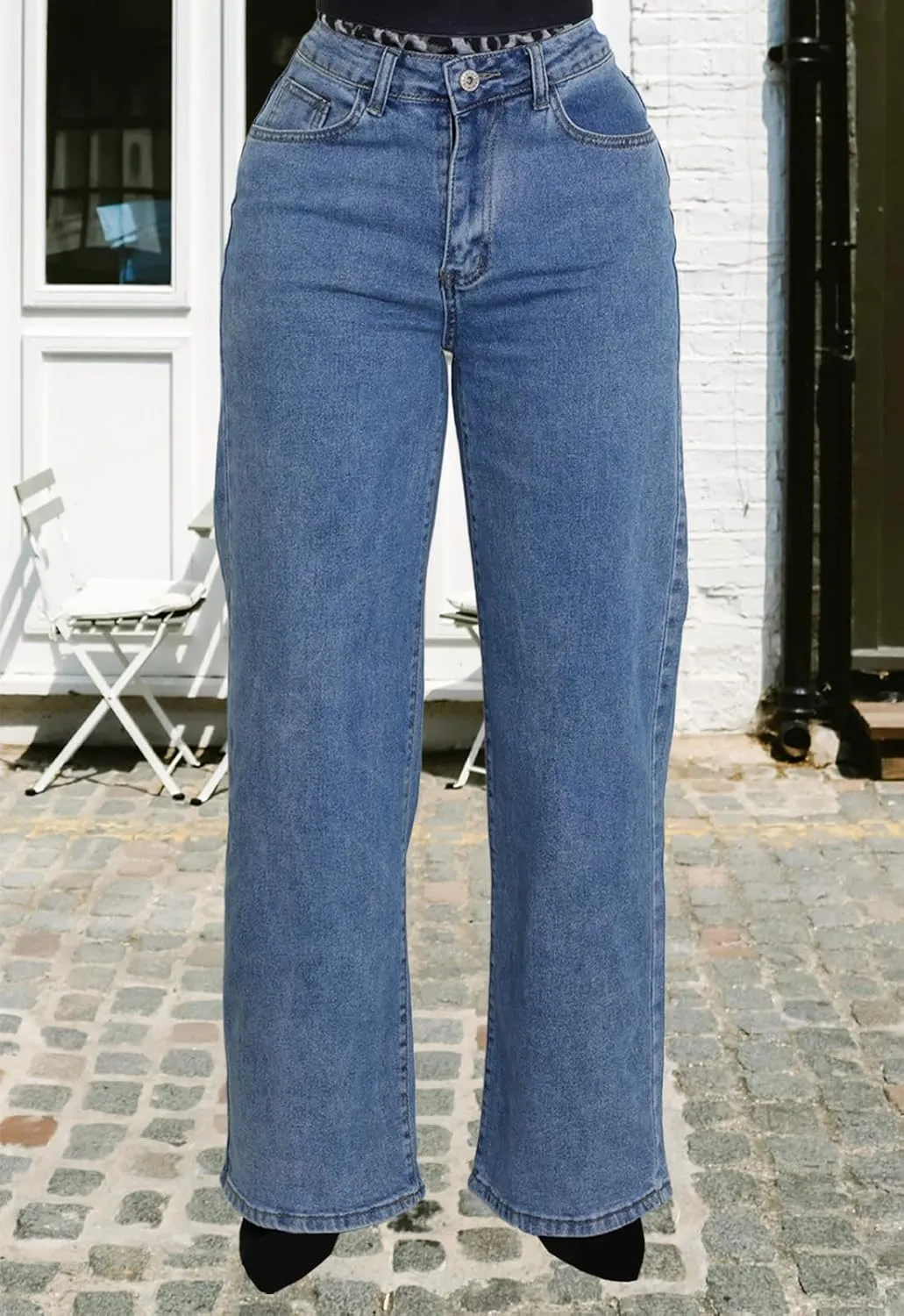 Women's Straight Leg High Waist Baggy Denim Jeans Loose Boyfriend Casual Stretchy Jeans