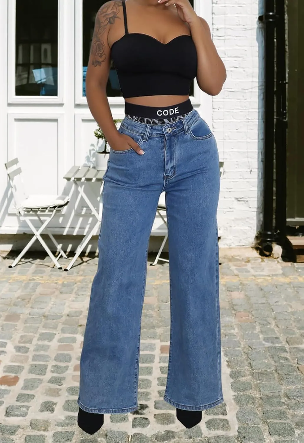 Women's Straight Leg High Waist Baggy Denim Jeans Loose Boyfriend Casual Stretchy Jeans
