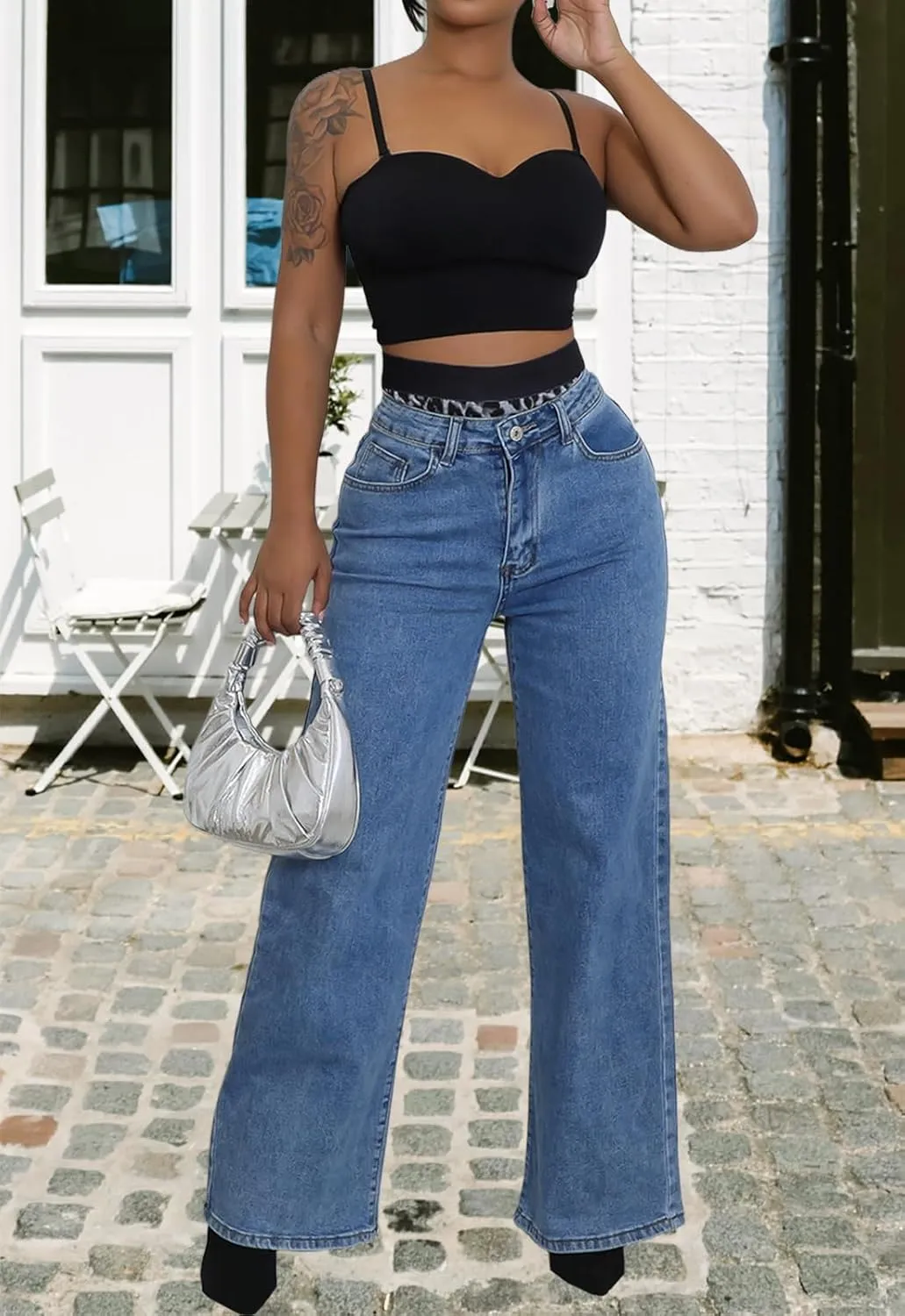 Women's Straight Leg High Waist Baggy Denim Jeans Loose Boyfriend Casual Stretchy Jeans