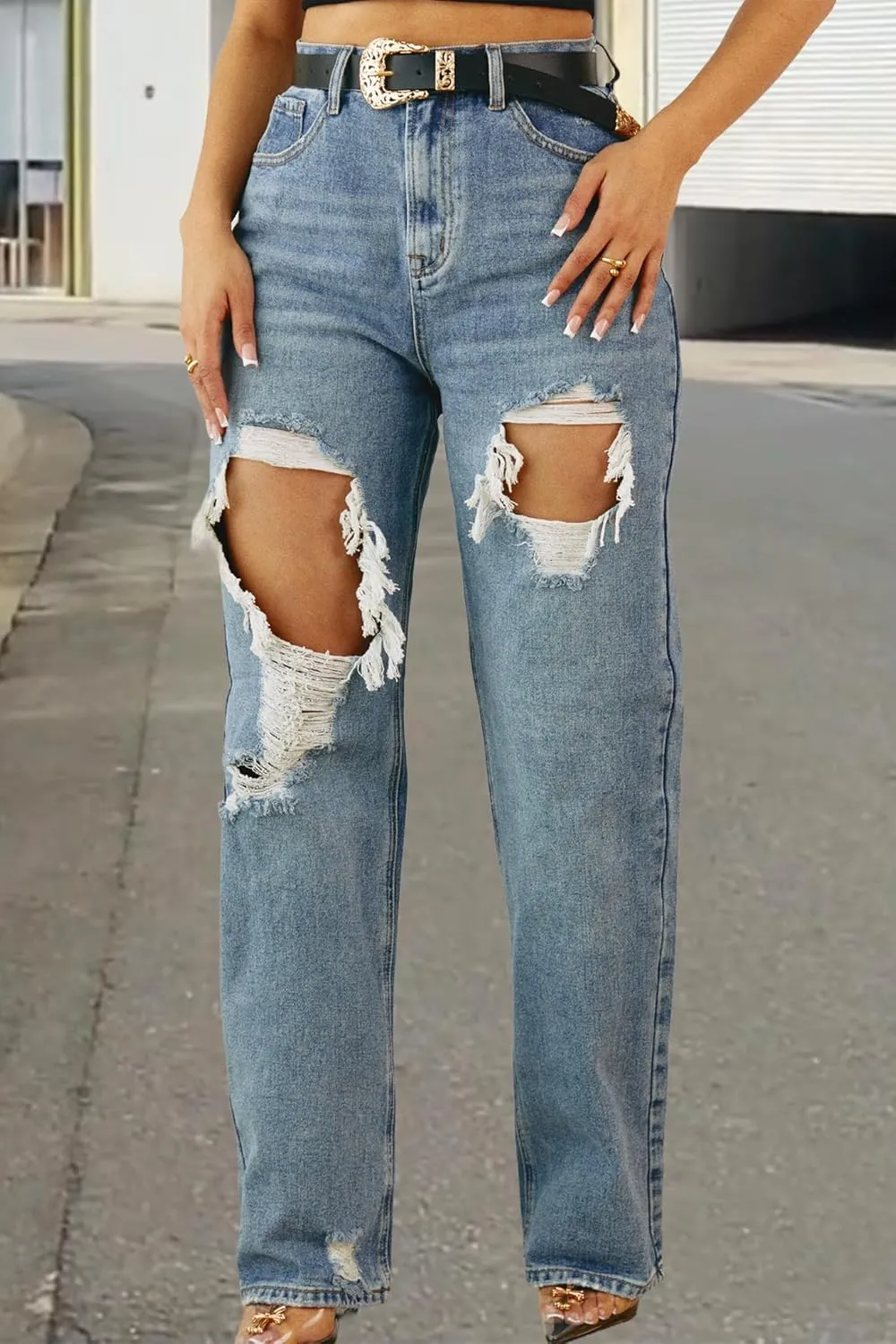 Women's Straight Leg High Waist Baggy Denim Jeans Loose Boyfriend Casual Stretchy Jeans