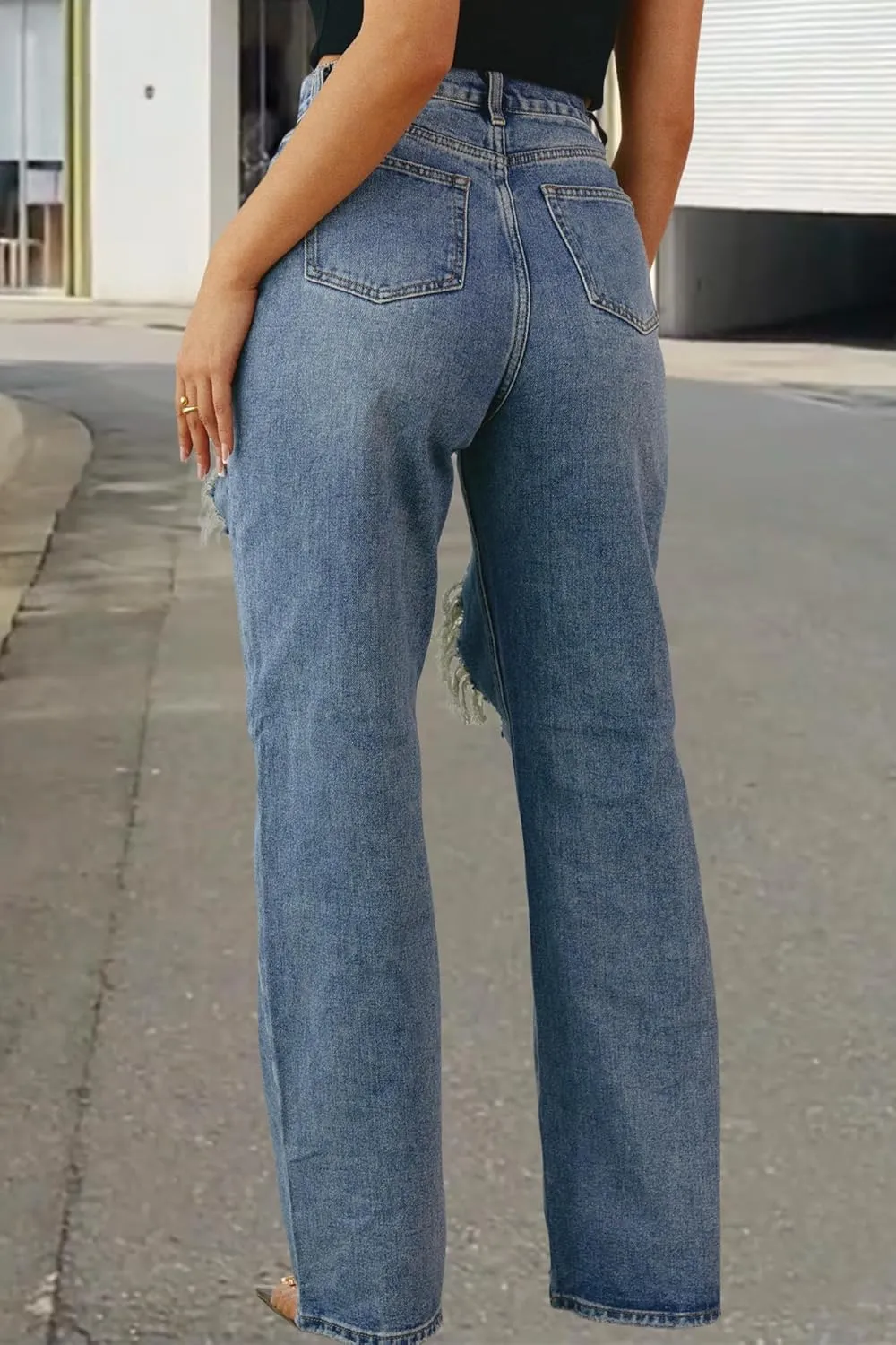 Women's Straight Leg High Waist Baggy Denim Jeans Loose Boyfriend Casual Stretchy Jeans