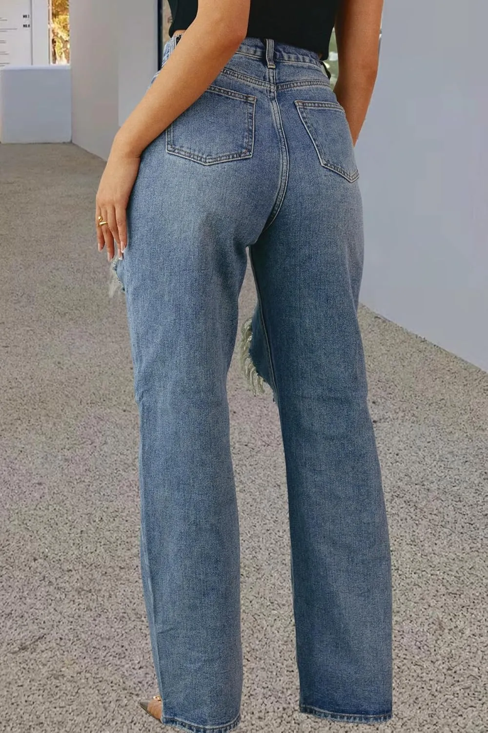 Women's Straight Leg High Waist Baggy Denim Jeans Loose Boyfriend Casual Stretchy Jeans