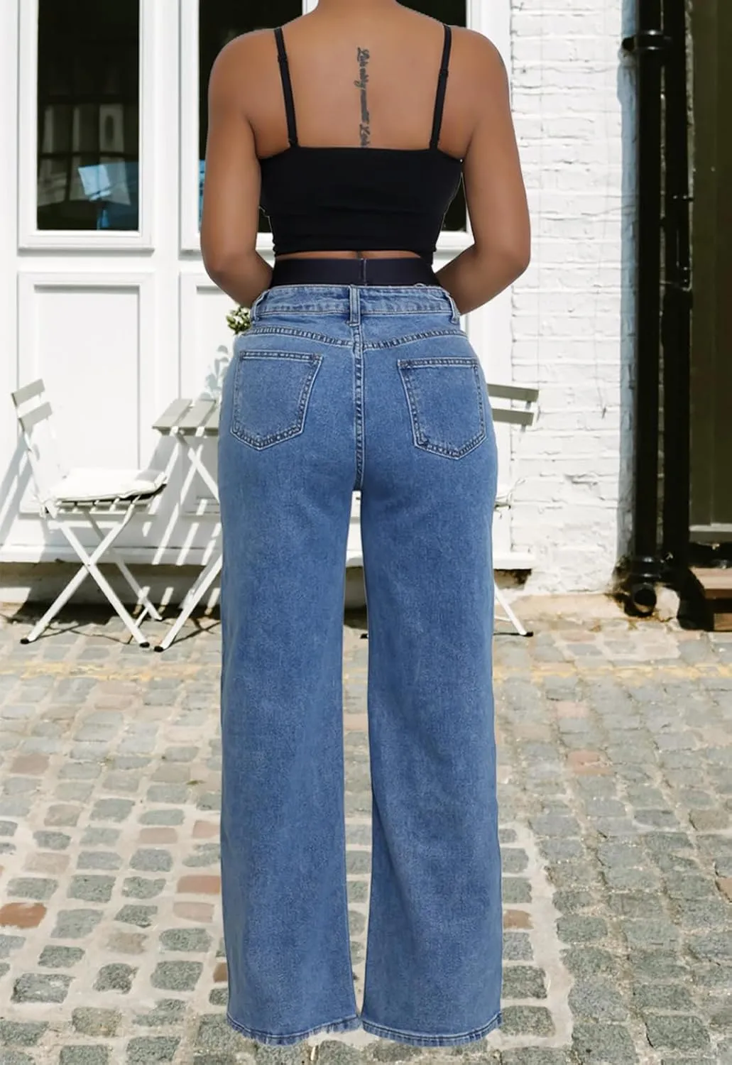 Women's Straight Leg High Waist Baggy Denim Jeans Loose Boyfriend Casual Stretchy Jeans