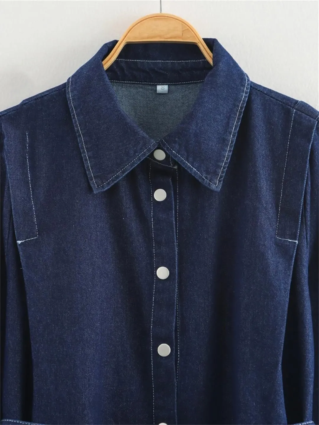 Women's Street Denim Jacket Oversized Lapel Long Sleeve Waist Denim Jacket