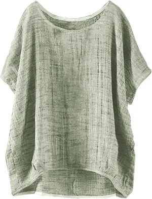 Women's Summer Cotton Linen Boho Floral Short Sleeve Tunic Tops Casual Comfy Womens Tops Oversized Business