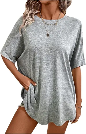 Women's Summer Tee Tops Oversized Short Sleeve Crewneck Tee Shirt Casual Loose Tunic Tops Trendy