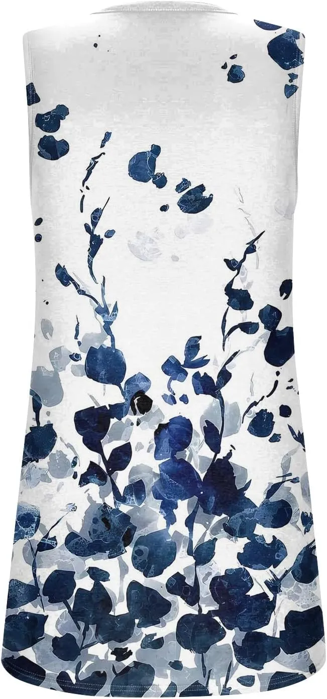 Womens Summer Tops Plus Size Sleeveless Causal Printed Square Neck Comfort Pleated Tank Tops for Women
