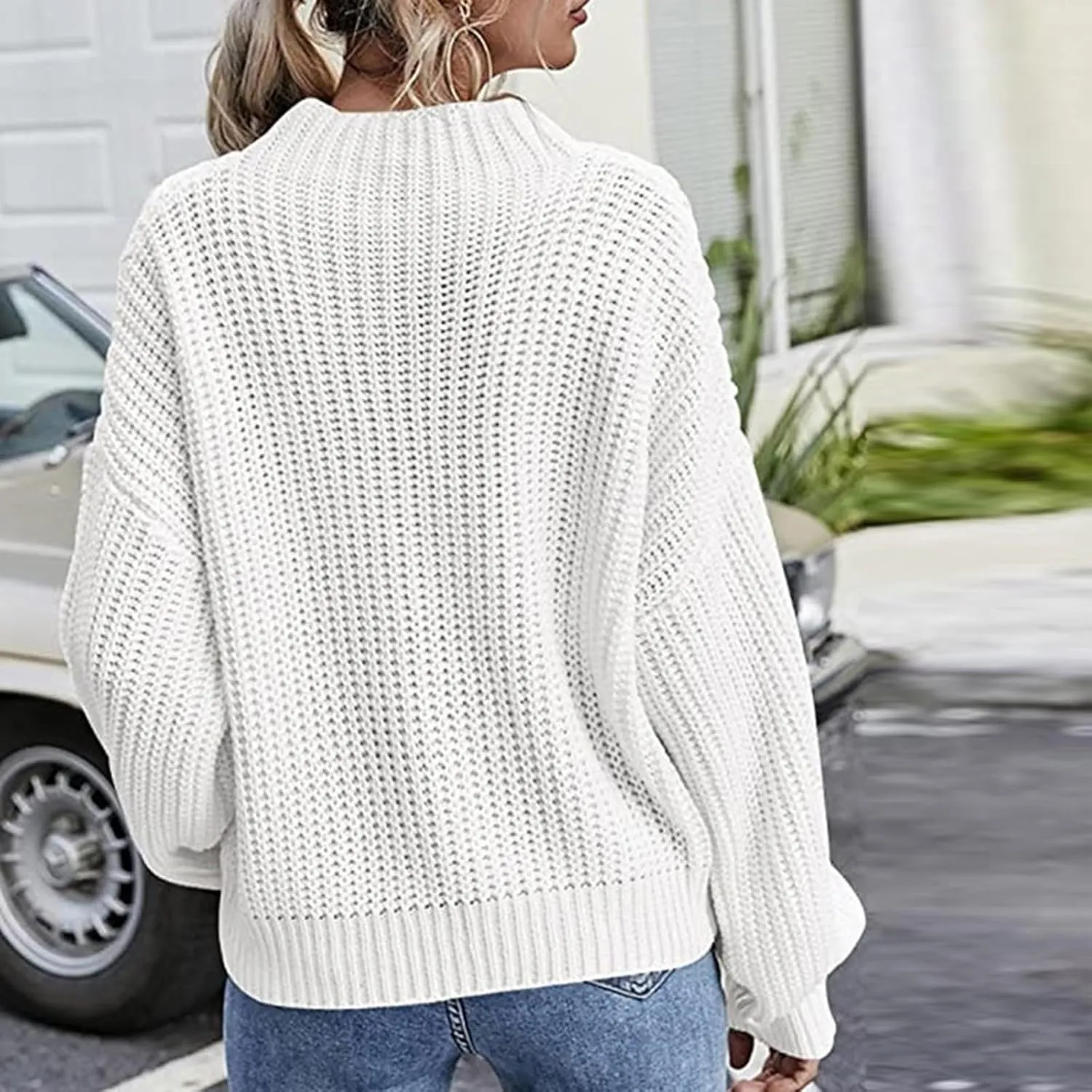 Womens Sweaters Crewneck Long Sleeve Jumper Tops Cozy Chunky Cable Knit Sweaters Slouchy Oversized Pullover Sweaters