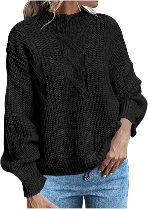 Womens Sweaters Crewneck Long Sleeve Jumper Tops Cozy Chunky Cable Knit Sweaters Slouchy Oversized Pullover Sweaters