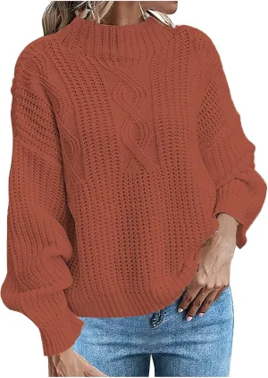 Womens Sweaters Crewneck Long Sleeve Jumper Tops Cozy Chunky Cable Knit Sweaters Slouchy Oversized Pullover Sweaters