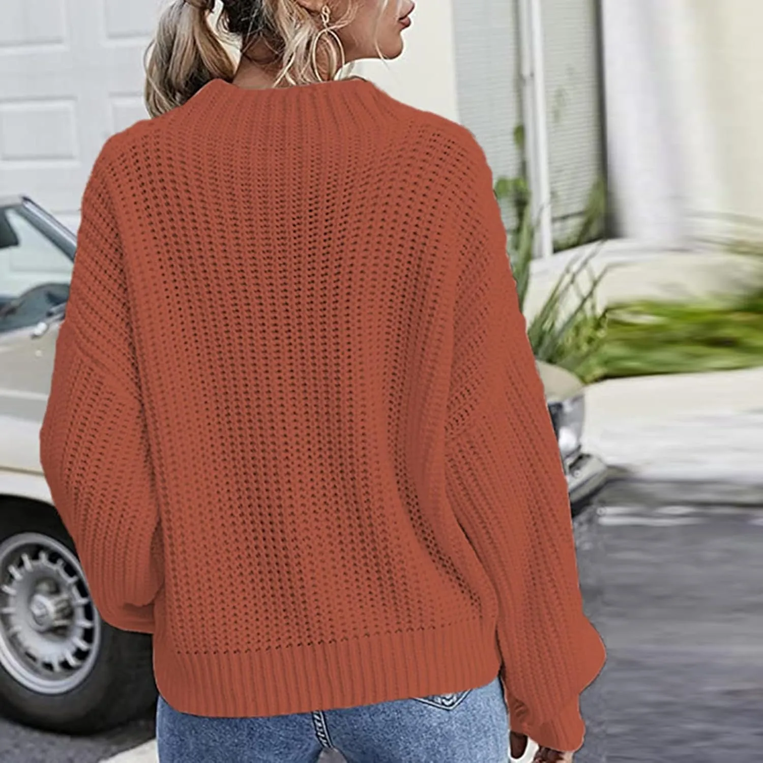 Womens Sweaters Crewneck Long Sleeve Jumper Tops Cozy Chunky Cable Knit Sweaters Slouchy Oversized Pullover Sweaters