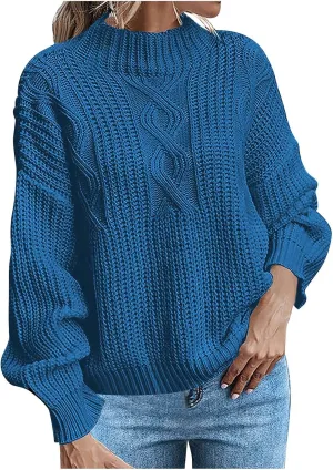 Womens Sweaters Crewneck Long Sleeve Jumper Tops Cozy Chunky Cable Knit Sweaters Slouchy Oversized Pullover Sweaters