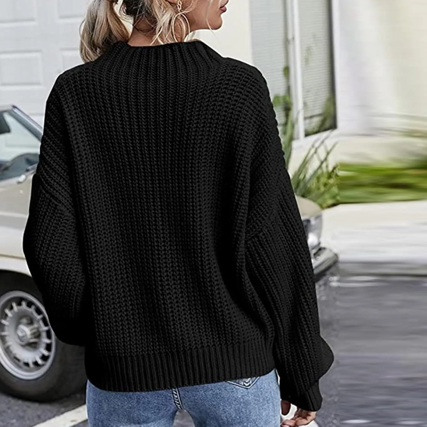 Womens Sweaters Crewneck Long Sleeve Jumper Tops Cozy Chunky Cable Knit Sweaters Slouchy Oversized Pullover Sweaters