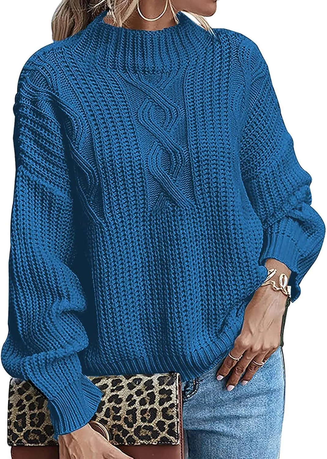 Womens Sweaters Crewneck Long Sleeve Jumper Tops Cozy Chunky Cable Knit Sweaters Slouchy Oversized Pullover Sweaters