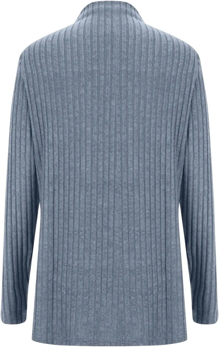 Womens Sweaters Side Button Knit Turtleneck Sweater Slim Fit Long Sleeve Tunic Sweaters Tops Trendy Oversized Sweaters